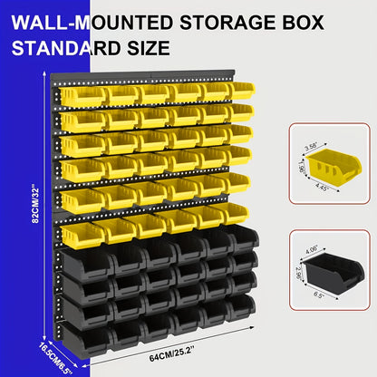 Wall Mounted Storage Bin Rack System – Heavy Duty Small Parts Organizer for Screws, Nuts, Bolts & Nails | Stackable Garage Workshop Tool Storage Rack | 30/60/90 Bins Hardware Organizer