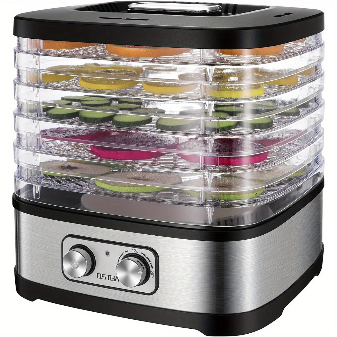 Food Dehydrator Machine Adjustable Temperature & 72H Timer, 5-Tray Dehydrators for Food And Jerky, Fruit, Dog Treats, Herbs, Snacks, LED Display, 240W Electric Food Dryer, Recipe Book