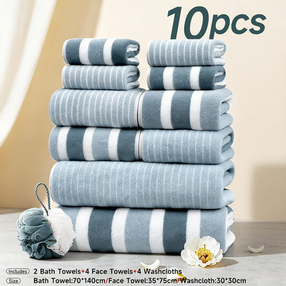10pcs/3pcs/1pc Towel Set, No Hair Loss, Super Water Absorption,Ultra-Soft Microfiber Beach Towels for Adults, Super Soft Five-star Hotel Standard Two-color Striped Interval Bath Towel Combination(11.81x11.81inch, 13.78x29.53inch, 27.56x55.12inch)