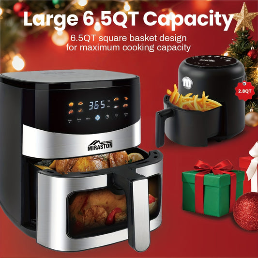 Air Fryer Smart Touch Screen – 2.8QT & 6.5QT with Color Icons, Viewable Window, 8 Preset Recipes & Manual Adjustments, Dishwasher-Safe Basket for Family Meals & Party Cooking