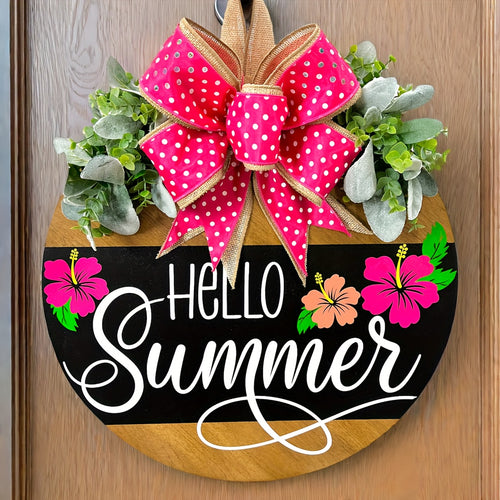 Hello Summer Door Hanger Front Door Decor Spring Door Hanger Summer Door Hanger Spring Wreath Summer Wreath All Season Wreath