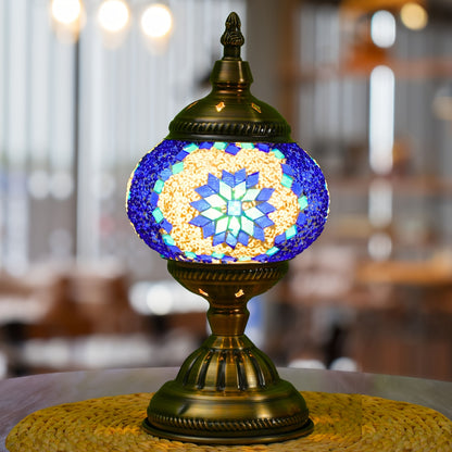 Handcrafted Finished Mosaic Table Lamp, 3-Color Dimmable Glass Bedside Lamp With Metal Base, Ready-to-Use Art Lamp For Bedroom/Living Room, Halloween Gift (Bulb Included)