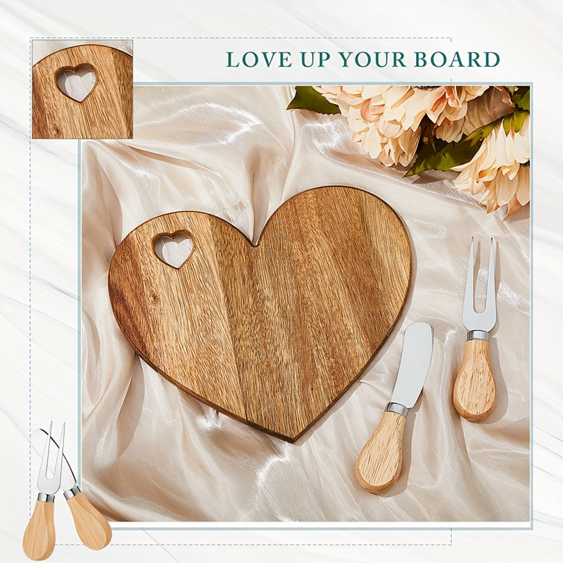 12/6Set Bridal Shower Favor Heart Cheese Board Cheese Knives Wood Mini Charcuterie Board Thank You Gift Box For Guest Bridal Prize Wedding Birthday Valentines And Christmas(Acacia & )