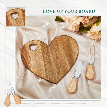 12/6Set Bridal Shower Favor Heart Cheese Board Cheese Knives Wood Mini Charcuterie Board Thank You Gift Box For Guest Bridal Prize Wedding Birthday Valentines And Christmas(Acacia & )