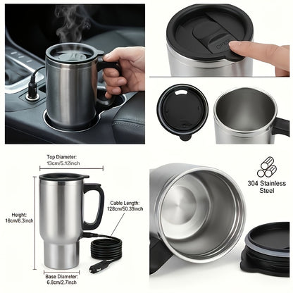 12V Car Electric Kettle Suitable for Hot Water, Tea & Coffee - Portable Stainless Steel Travel with Heating Element, 15.22oz Fast Boiling Cup for Camping, Trips, Office, Vehicle Use, Compact for & -the- Hydration