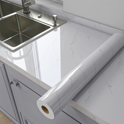 1Roll Peel And Stick Glossy Marble Pattern Wallpaper - Waterproof, Oil-Resistant, Wall And Table Self-Adhesive Stickers - Easy to Install And Home Decor for Kitchen Backsplash, Kitchen Countertop