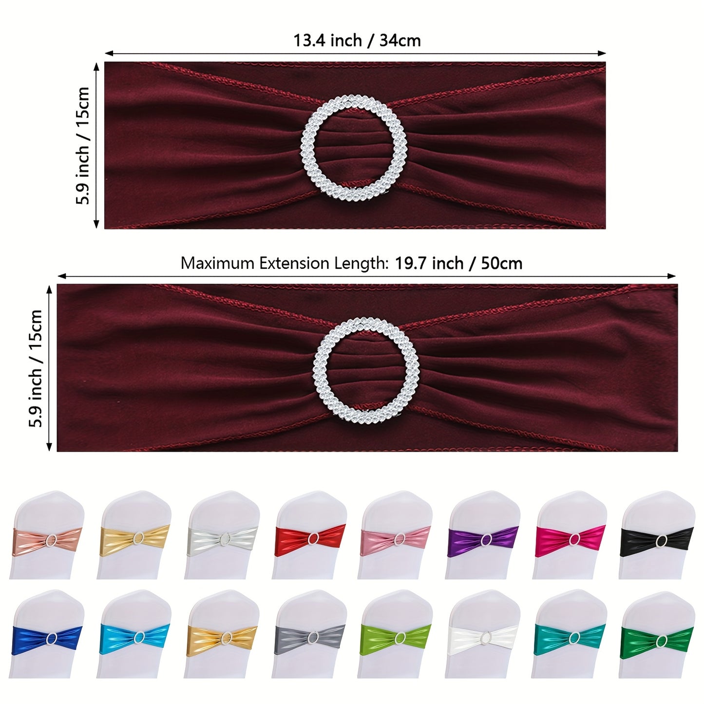 100pcs Milk Milk Fiber Fabric & High-Stretch Spandex Blend Theme Chair Sashes | Resilient Dining Chair Sash Bands with Buckle & Snap-Back Elasticity for Wedding, Party, Banquet Decor