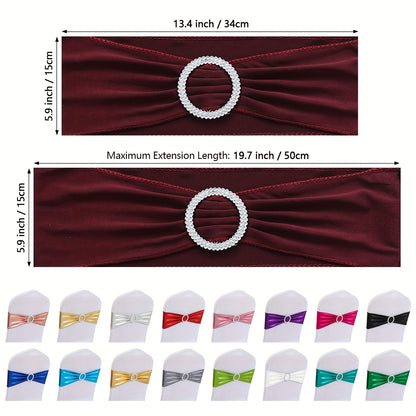 100pcs Milk Milk Fiber Fabric & High-Stretch Spandex Blend Theme Chair Sashes | Resilient Dining Chair Sash Bands with Buckle & Snap-Back Elasticity for Wedding, Party, Banquet Decor