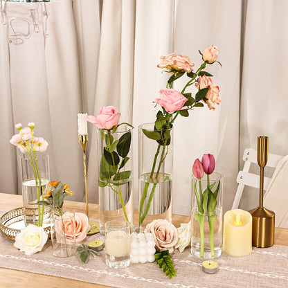 TOMNK 18/24pcs Glass Cylinder Vase In 3 Different Sizes (4in/8in/12in H), Candle Holder Clear, Tall Clear Vases For Halloween Decorations, Wedding & Party Centerpieces, Glass Flower Vase For Home Decor Party