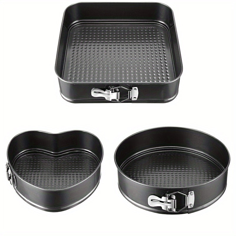 3/6pcs Non-Stick Durable Cake Baking Pan Set, with Removable Bottom Cake Molds, Carbon Steel Round and Heart-Shaped Baking Pans, Easy-Release Kitchen Springform Pan Set, Black