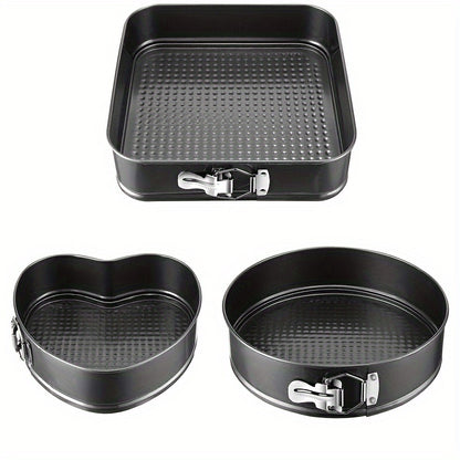 3/6pcs Non-Stick Durable Cake Baking Pan Set, with Removable Bottom Cake Molds, Carbon Steel Round and Heart-Shaped Baking Pans, Easy-Release Kitchen Springform Pan Set, Black