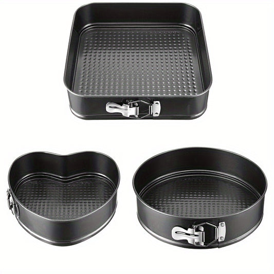 Removable Bottom Cake Pan Set, Nonstick Carbon Steel Round & Heart Shaped Springform Baking Pans, Easy Release Cake Molds for Cheesecake Mousse Layer Cake, 3-Piece or 6-Piece, Black