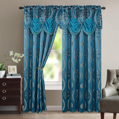 Elegant Comfort Luxury 2pc Fancy Aurora Jacquard Design Room Darkening 54 x 84 inch Rod Pocket Curtain Panel Set With Attached Waterfall Valance Machine Washable for Living Room, Bedroom, Study, Home Office, Curtains for Living Room, Bedroom Elegance, Cla