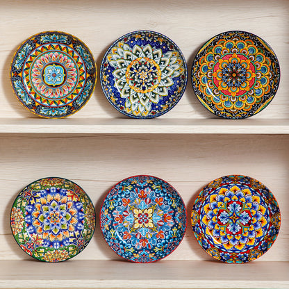 32 Oz Porcelain Bohemian Style Pasta Bowls | Set Of 6, Flower Pattern, Round Shape, Microwave Safe, Brand: VANCASSO