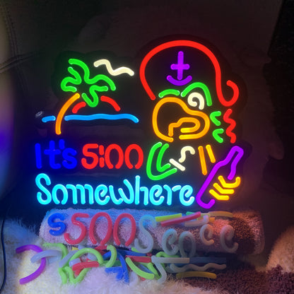 Neon Light Sign, ITS FIVE 5 O CLOCK O'CLOCK BEER for Man Cave Home Bar Pub Recreation Room Game Lights Windows Wall Signs Party Birthday Bedroom Bedside Table Decoration Gifts