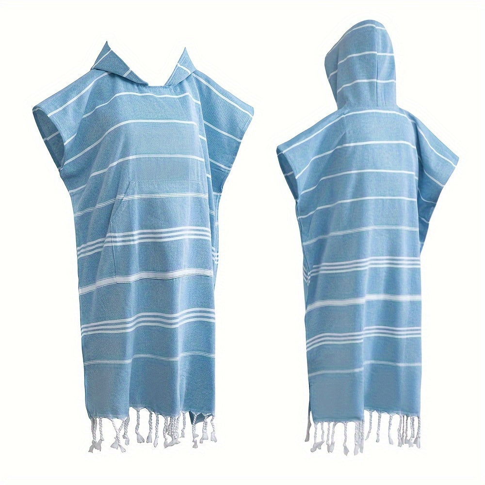Turkish Wearable Beach Towel Sandproof Cotton Large Surf Poncho Hooded Wetsuit Changing Towel Quick Drying Sandproof, Thin Hooded Bathrobe, Lightweight, Suitable for Swimming, Bathing, Diving, Beach Surfing, Bathroom Accessory, Beach Essentials