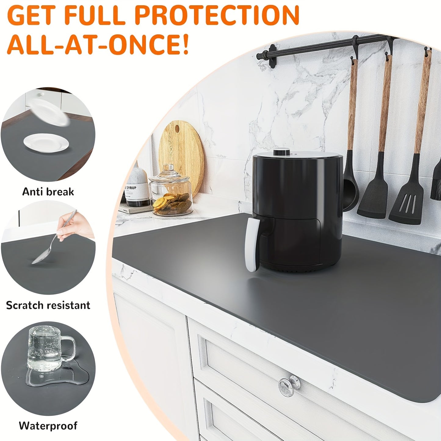 Extra Large Silicone Mat, Silicone Mats for Kitchen Counter, Nonslip Heat Resistant Mat, Multipurpose Countertop Protector, Nonstick Waterproof Craft Mat Table Placemat