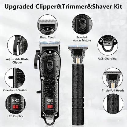 Electric Grooming Kit Foil Shaver Beard Trimmer & Nose Ear Hair Trimmer Set with LCD Power Display - Rechargeable 2 to 4 Piece Sets for Home, Travel & Car, Perfect Gift for Men, Husband & Father