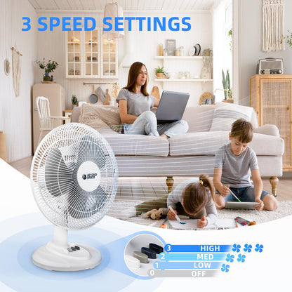 12 inch Oscillating Table Fan Quiet with 3-Speed, Adjustable Tilt Fan with Safety Grill, Ideal for Home, Office, Dorm