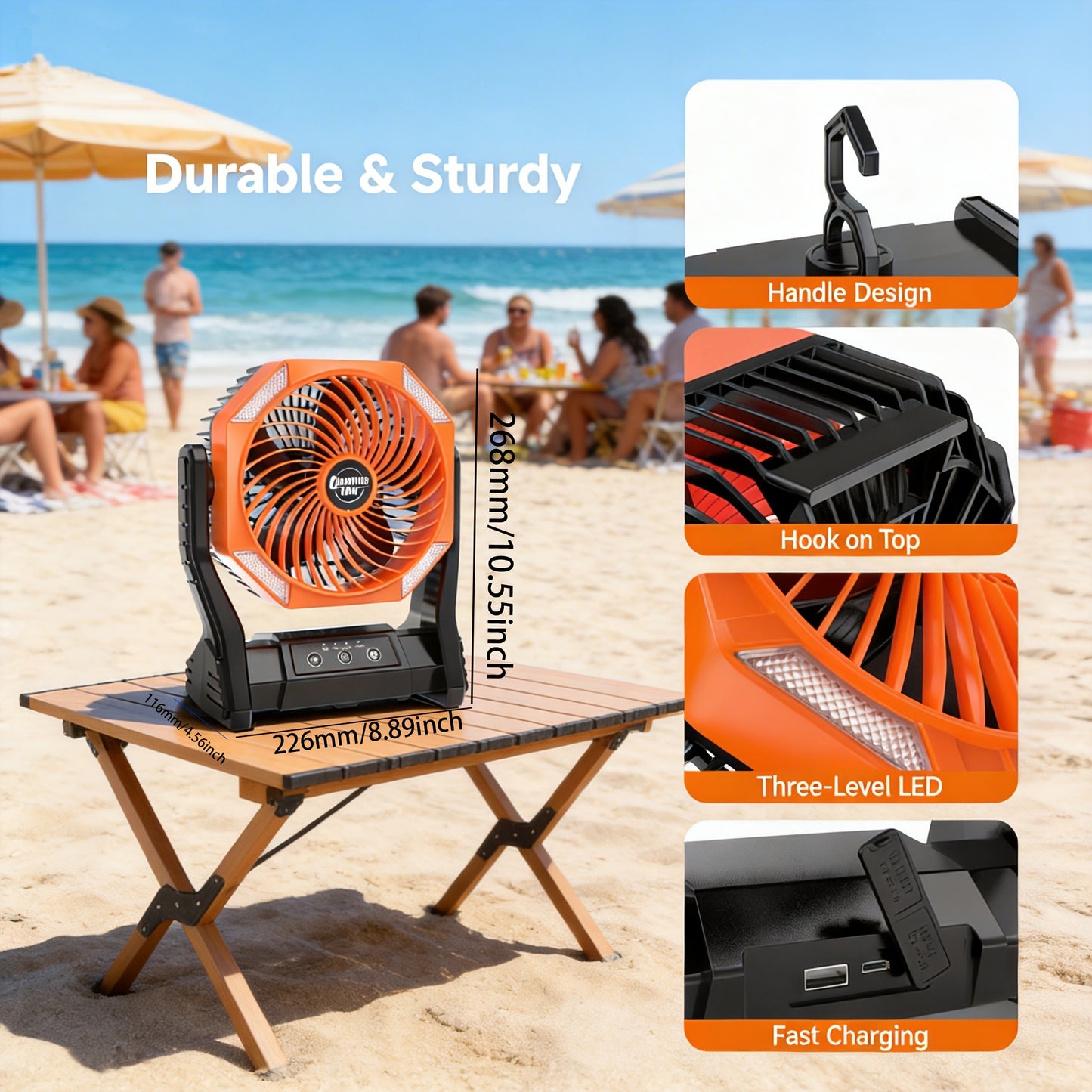 20000mAh Camping Fan with LED Light, 4 Speeds Brushless Motor, 180° Oscillating Portable Outdoor Fan, 22-26H Long Runtime, Table Fan for Camping, Hiking, Picnic, Emergency