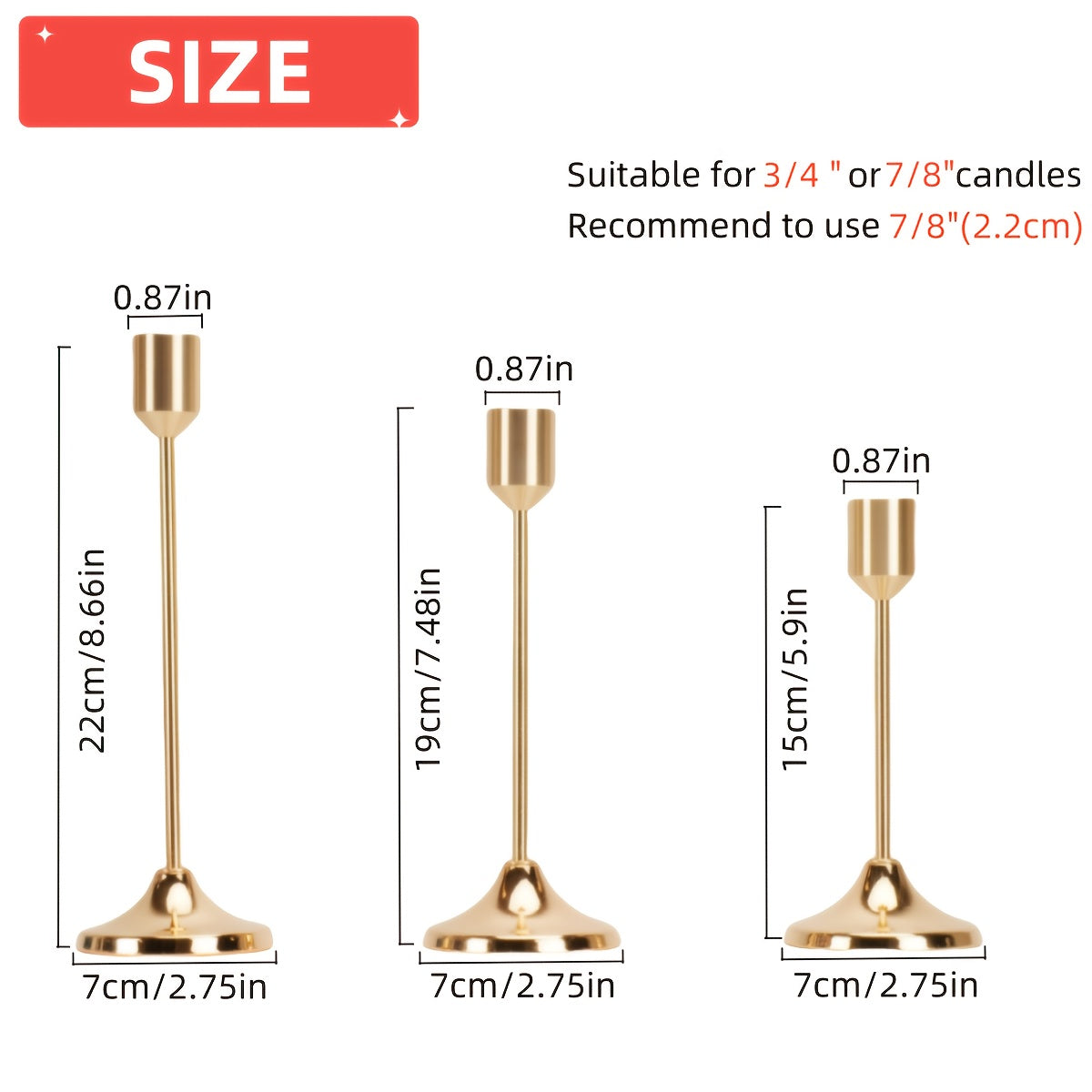 12pcs Elegant Metal Candle Holders - Modern Tapered Design with Polished Golden Finish, Versatile Tabletop Decor for Christmas, Halloween, Weddings, Anniversaries, Home & Hotel Centerpieces (Candles Not Included), Festive Decoration, Sleek Style, Durable