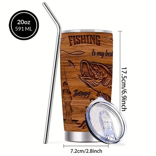 Fishermen Graphic Coffee Mug, 304 Stainless Steel Insulated Tumbler With Lid & Straw, Beverage Container Or Travel Cup For Hot & Cold Drinks, 20oz Camping Drinkware, Ideal Gift For Birthday, Holiday, Parties, Father'S Day, Thanksgiving Day