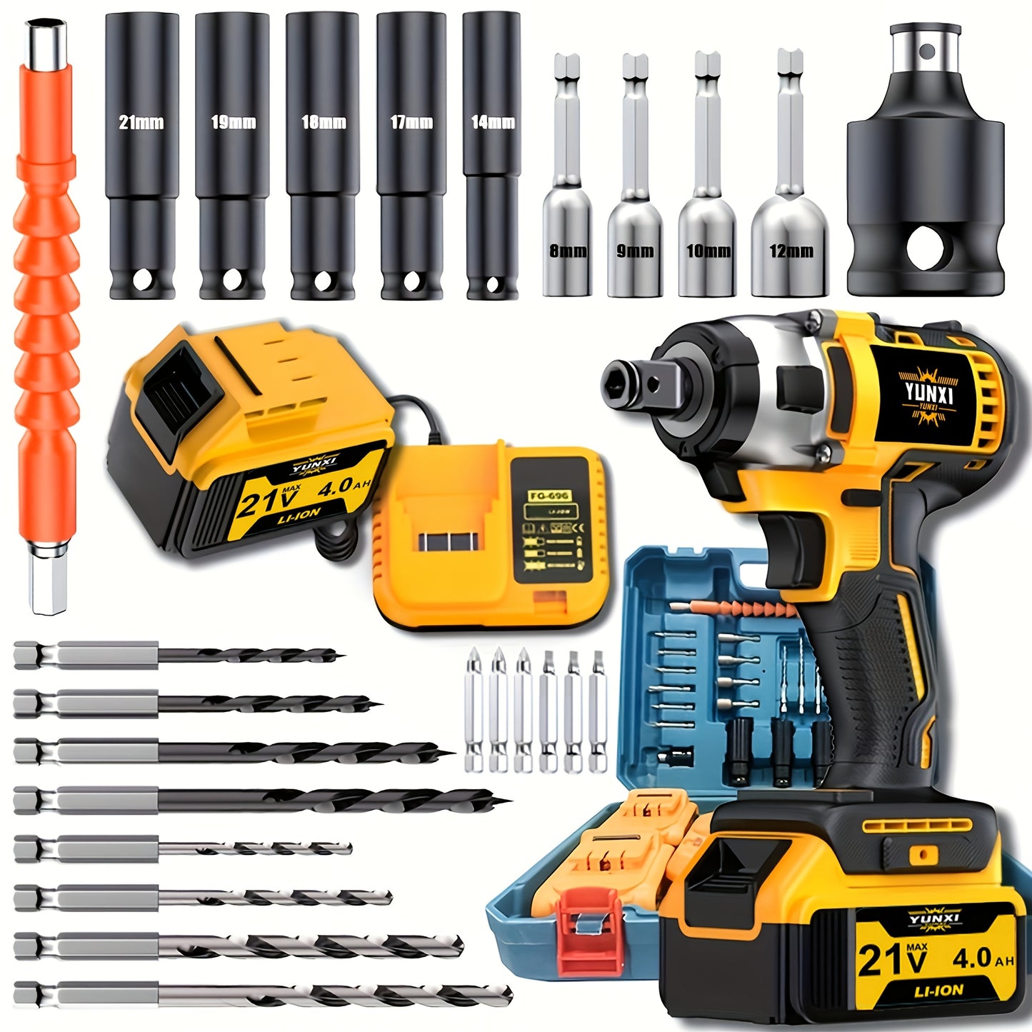 21V Brushless Electric Impact Wrench, Optional, Multifunctional Wrench, Can Tighten Screws, Cordless Lithium Drill, Lithium Battery Wrench, Quick Charger, Perfect for Home And Car Use, Holiday Gift, Ideal Gift for Men, Husbands, And Fathers
