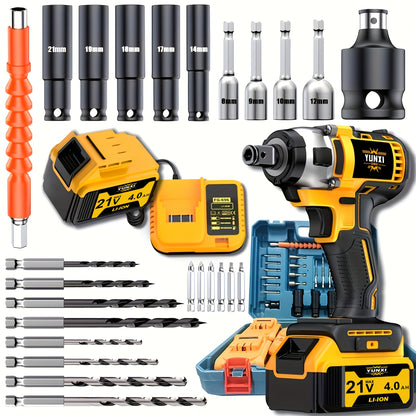 21V Brushless Electric Impact Wrench, Optional, Multifunctional Wrench, Can Tighten Screws, Cordless Lithium Drill, Lithium Battery Wrench, Quick Charger, Perfect for Home And Car Use, Holiday Gift, Ideal Gift for Men, Husbands, And Fathers