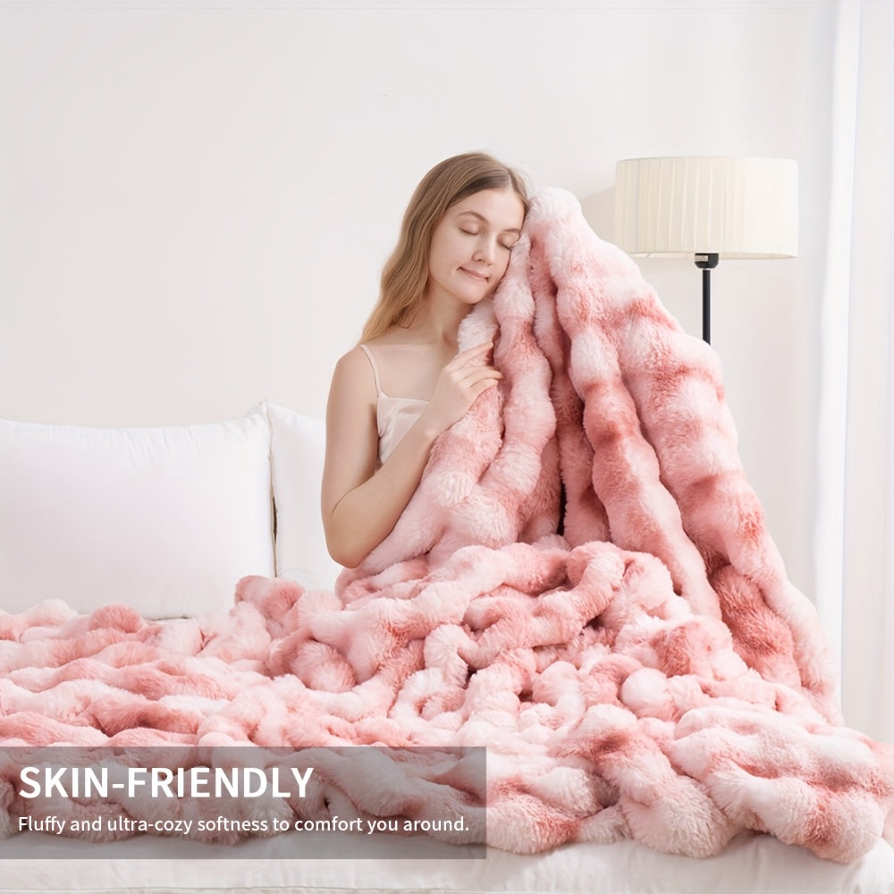 1PC Faux Rabbit Fur Queen Blanket For Bed, Thick & Warm Bed Blankets For Winter, Soft Cozy Fluffy Decorative Blankets For Living Room, Bedroom, Heavy Furry Luxury Blanket Gifts