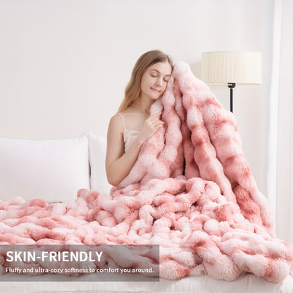 1PC Faux Rabbit Fur Queen Blanket For Bed, Thick & Warm Bed Blankets For Winter, Soft Cozy Fluffy Decorative Blankets For Living Room, Bedroom, Heavy Furry Luxury Blanket Gifts