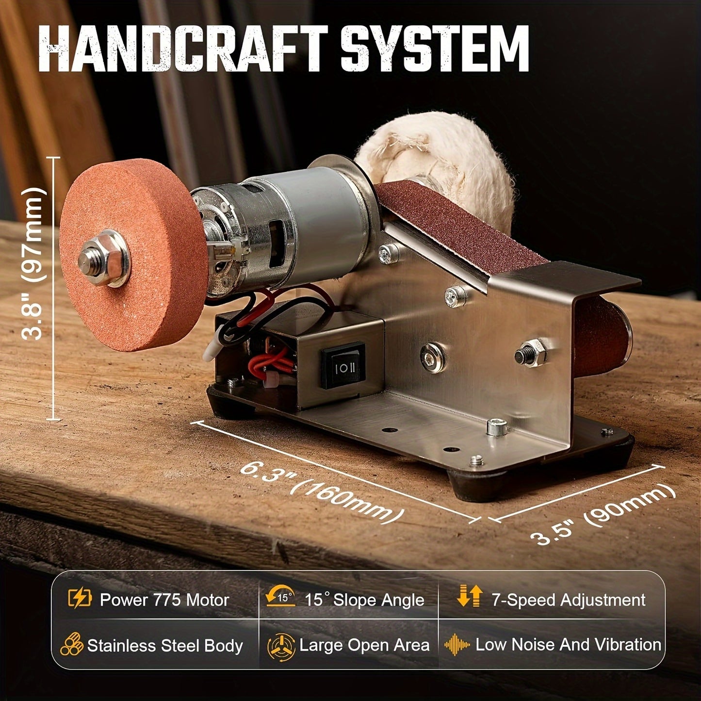 7/37/107pcs Suite 3-in-1 Mini Belt Sanding Machine -15 Degree Knife Sanding Machine, Electric Desktop Sanding Machine, 7 Adjustable Speed Slow Polishing Machines, Sanding Machine, Suitable for DIY Metal And Wood Handicrafts, Tools And Cutting Tools