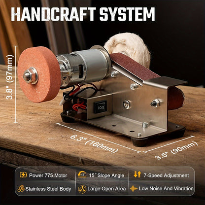 7/37/107pcs Suite 3-in-1 Mini Belt Sanding Machine -15 Degree Knife Sanding Machine, Electric Desktop Sanding Machine, 7 Adjustable Speed Slow Polishing Machines, Sanding Machine, Suitable for DIY Metal And Wood Handicrafts, Tools And Cutting Tools