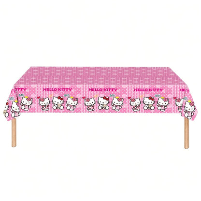 41pcs/Set Pink Hello Kitty Theme Party Set, Disposable Party Supplies Decoration Includes 20 Plates, 20 Napkins, 1 Tablecloth