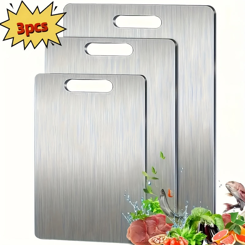 1/3pcs Kitchen Titanium Cutting Board, Brand New Upgraded Kitchen Pure Titanium Cutting Board Set of 3 for 2025, Double-Sided Durable Metal Cutting Board. Suitable for Meat, Fruits, And Vegetables; a Must-Have for Holiday Gifts!