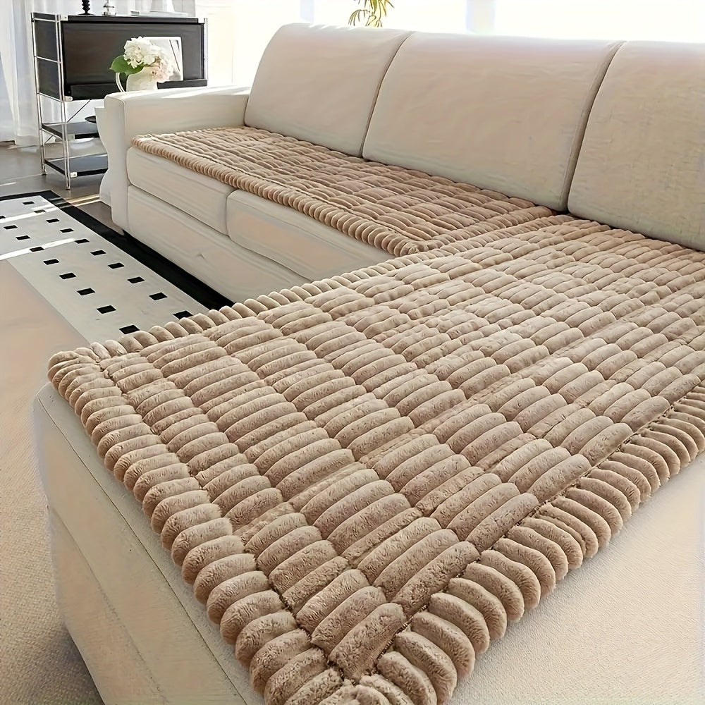 2pcs Modern Style Sofa Covers, Solid Color Jacquard Couch Covers - Soft Thick Plush Fabric, Machine Washable, Pet-Friendly Non-Slip Sofa Cushions Cover, Suitable for 2/3/4 Seats And Sectional Sofas, Ideal for Living Room, Bedroom