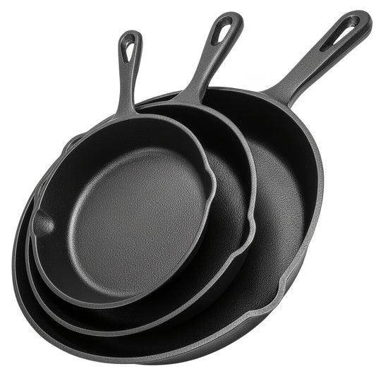 Cast Iron Skillet Set 3pcs - Non-Stick with Drip Spout, Pre-Seasoned Cookware for Holiday Cooking RV Campfire Outdoor Grilling, Heavy Duty Kitchen Frying Pan Set