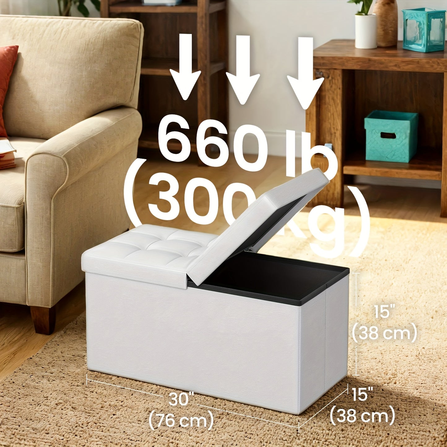 Foldable Storage Chest Stool 660lbs Load Bearing Ottoman With Flip Top Lid Perfect For Entryway Shoe Changing Living Room Extra Seating And Bedroom Blanket Storage Easy Clean Faux Leather Coffee Shade