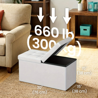Foldable Storage Chest Stool 660lbs Load Bearing Ottoman With Flip Top Lid Perfect For Entryway Shoe Changing Living Room Extra Seating And Bedroom Blanket Storage Easy Clean Faux Leather Coffee Shade
