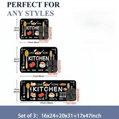 3pcs Kitchen Carpet Set, Egg Beater, Knife And Fork Kitchen Mat Theme, Decorative Carpet, Soft, Easy To Clean, Suitable For Bedrooms, Living And Dining Room, Kitchen, Bathroom, Gifts For Friends And Family, Kitchen Accessories, Father'S Day Gift