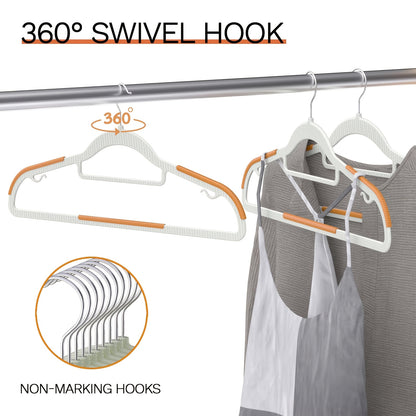 50 Pack Heavy Non-Slip Hangers ( Includes 8pcs Clasps) - Durable, Sturdy, And Space-Saving Design For Shirts, Pants, Scarves, And Coats, Space-Saving Wardrobe Hangers With Non-Slip Shoulder Strips, Wet/Dry Use For Bedrooms, Bathrooms, Dorms