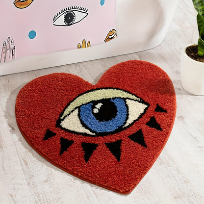 1pc Eye Pattern Heart Shaped Irregular Bathroom Carpet, Valentine's Day Decorative Bathtub Foot Pad, Plush Non-slip Absorbent Bathroom Mat, Bathroom Accessories, Home Decor, Room Decor
