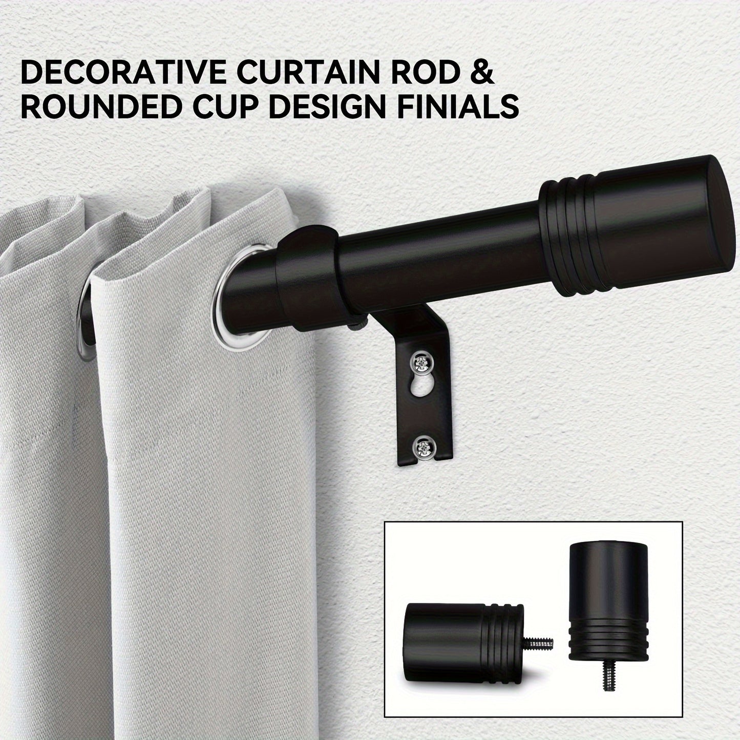 Curtain Rods for Windows, 1 Inch Diameter Modern Adjustable Decorative Drapery Rods, Window Curtain Rod with Modern End Finials, Black Finishing