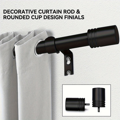 Curtain Rods for Windows, 1 Inch Diameter Modern Adjustable Decorative Drapery Rods, Window Curtain Rod with Modern End Finials, Black Finishing
