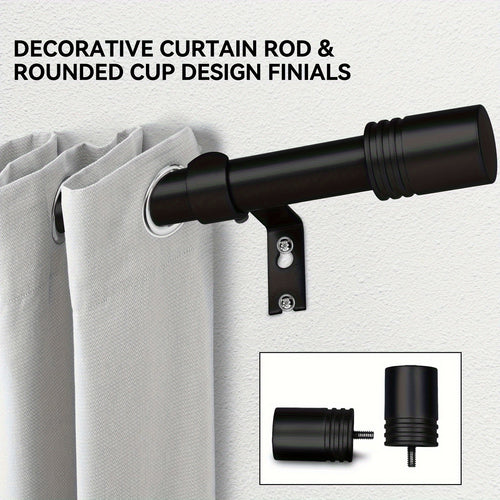Curtain Rods for Windows, 1 Inch Diameter Modern Adjustable Decorative Drapery Rods, Window Curtain Rod with Modern End Finials, Black Finishing