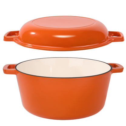 6QT 2-In-1 Enameled Cast Iron Dutch Oven, Ideal for Baking Bread, Cooking, And Stewing, Durable And Nonstick, Oven Safe Up to 500° F, Features Dual Handles, Compatible with All Stovetops