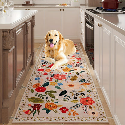 1pc Premium Soft Plush Floral Bedroom Runner Rug, Soft Machine Washable Kitchen Mat - Non-Slip Indoor Doormat for Entryway, Laundry, Bathroom, Kitchen & Living Room - Easy Clean & Hand Washable - Home Decor Mat