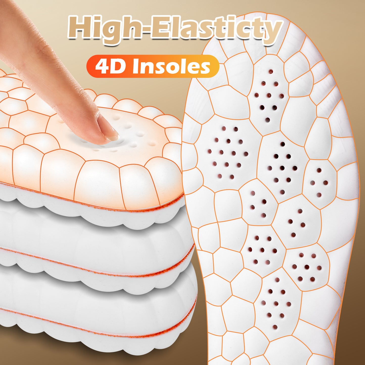 Sport Insoles Shoe Inserts 4 Pairs - 4D Cushioning High-Elasticity Shock Absorption, Soft Breathable Arch Support for Athletic Running Daily Wear, Men & Women EU35-50