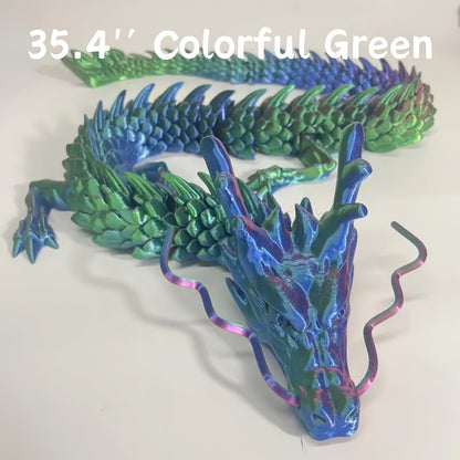 3D Printed Articulated Dragon Figurine 35.4" Giant Poseable Chinese Dragon Collectible Sculpture | Flexible Joints Fantasy Desk Decor for Home Office Car | Unique Gift for Dragon Collectors Mom Dad
