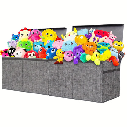 Collapsible Storage Box with Lid & Adjustable Dividers | Large Toy Chest Bin 54x16x14 Inch | Foldable Organizer for Playroom Bedroom Nursery | Boys Girls Toy Storage Box Black Dark Grey