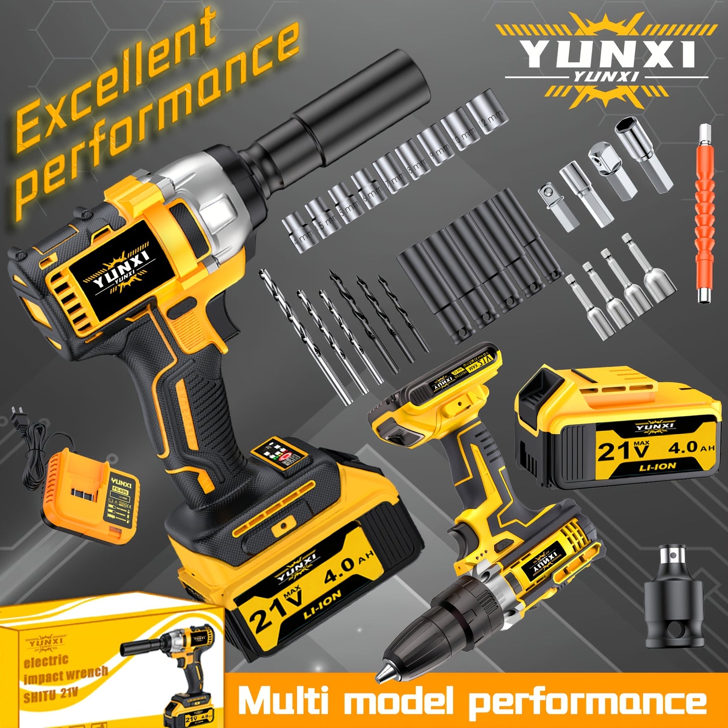 21V Brushless Electric Impact Wrench, Optional, Multifunctional Wrench, Can Tighten Screws, Cordless Lithium Drill, Lithium Battery Wrench, Quick Charger, Perfect for Home And Car Use, Holiday Gift, Ideal Gift for Men, Husbands, And Fathers